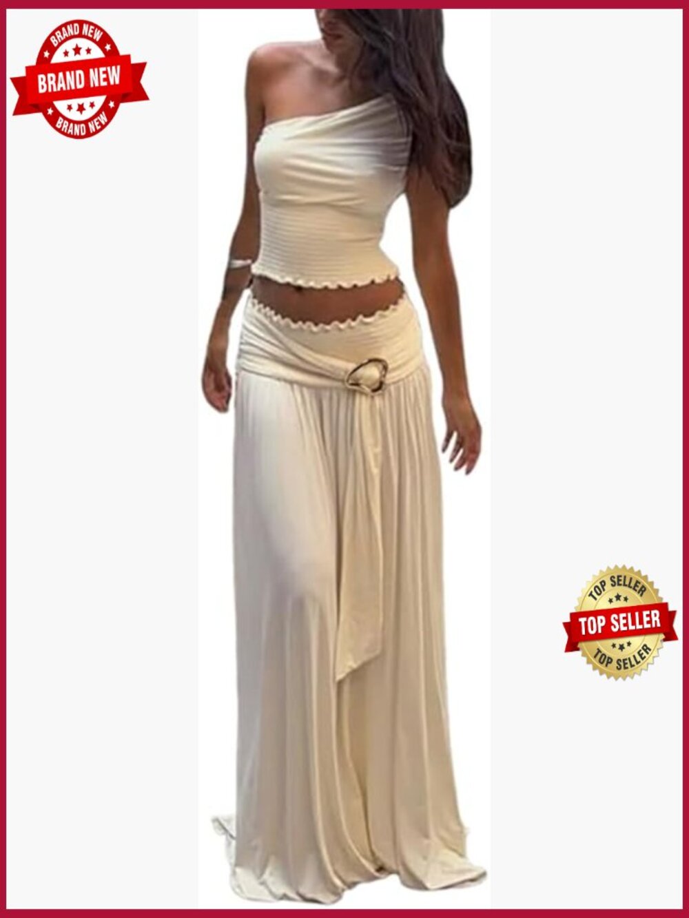 One Shoulder Crop Top and Maxi Skirt Set Sleeveless Two Piece Set
